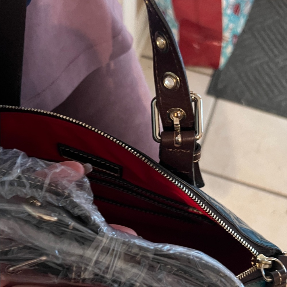 Dooney & Bourke Dark Green Croc-Embossed Satchel - Picture 3 of 5